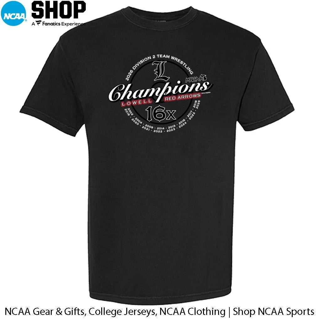Lowell Red Arrows 16x Division 2 Team Wrestling Champions T-Shirt