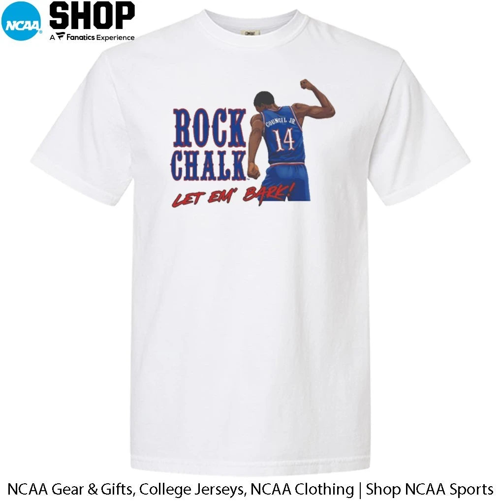 Melvin Council Jr. Kansas Jayhawks Rock Chalk Let Em’ Bark Fashion Player T-Shirt
