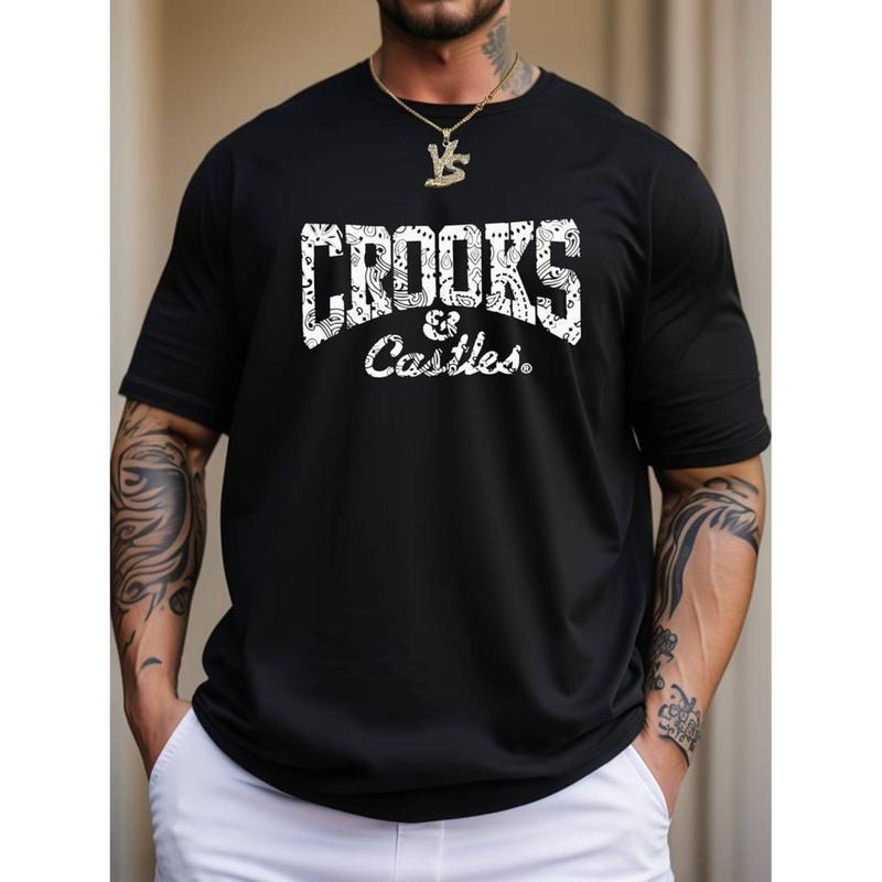 men gifts Crooks Graphic Men's Short Sleeve T-shirt, Comfy Stretchy Trendy Tees For Summer, Casual Daily Style Fashion...
