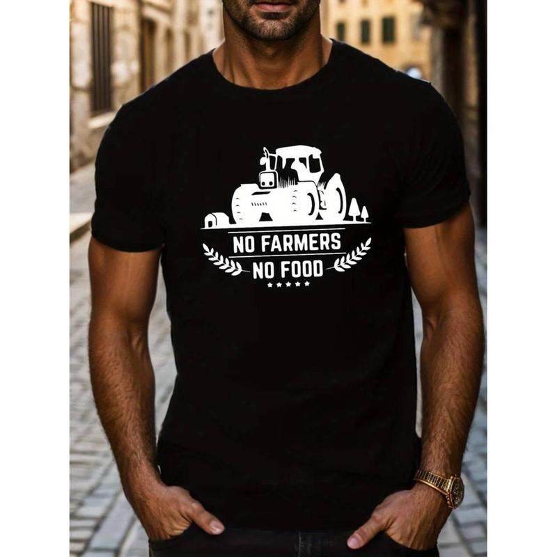 men gifts NO FARMERS NO FOOD Print T Shirt, Tees For Men, Casual Short Sleeve T-shirt For Summer Comfy Menswear Hoodie,...