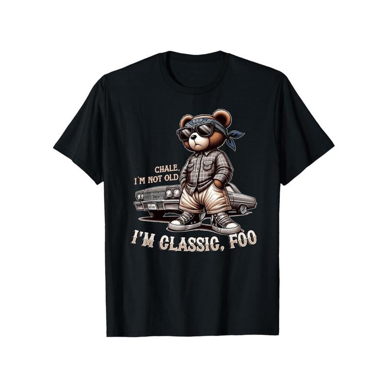 mens classic im not old   foo graphic t shirt black cotton lowrider   with bear illustration casual summer tee for men...