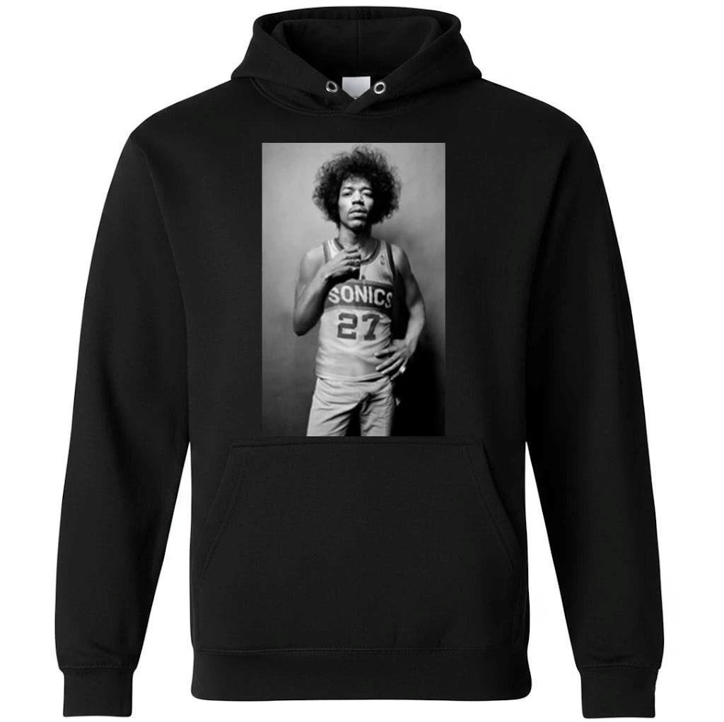 Mitch Johnson With Jimi Hendrix Wear Jersey Seattle Supersonics Shirt