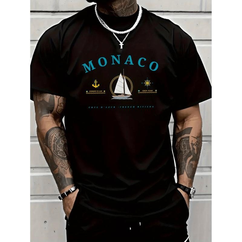 monaco ocean sail graphic cotton t shirt for men white casual short sleeve tee with monaco   design lightweight...