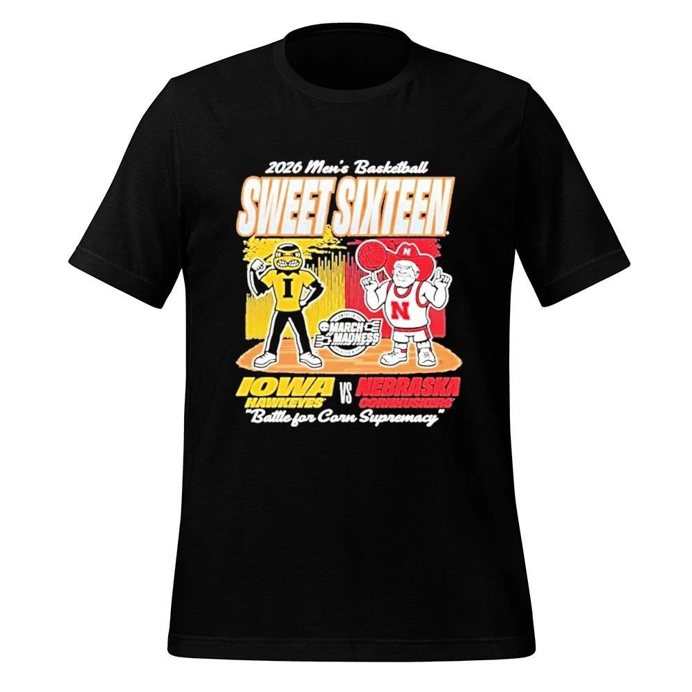 Nebraska Cornhuskers Vs Iowa Hawkeyes Mascot 2026 Ncaa Mens Basketball Sweet 16 Shirt