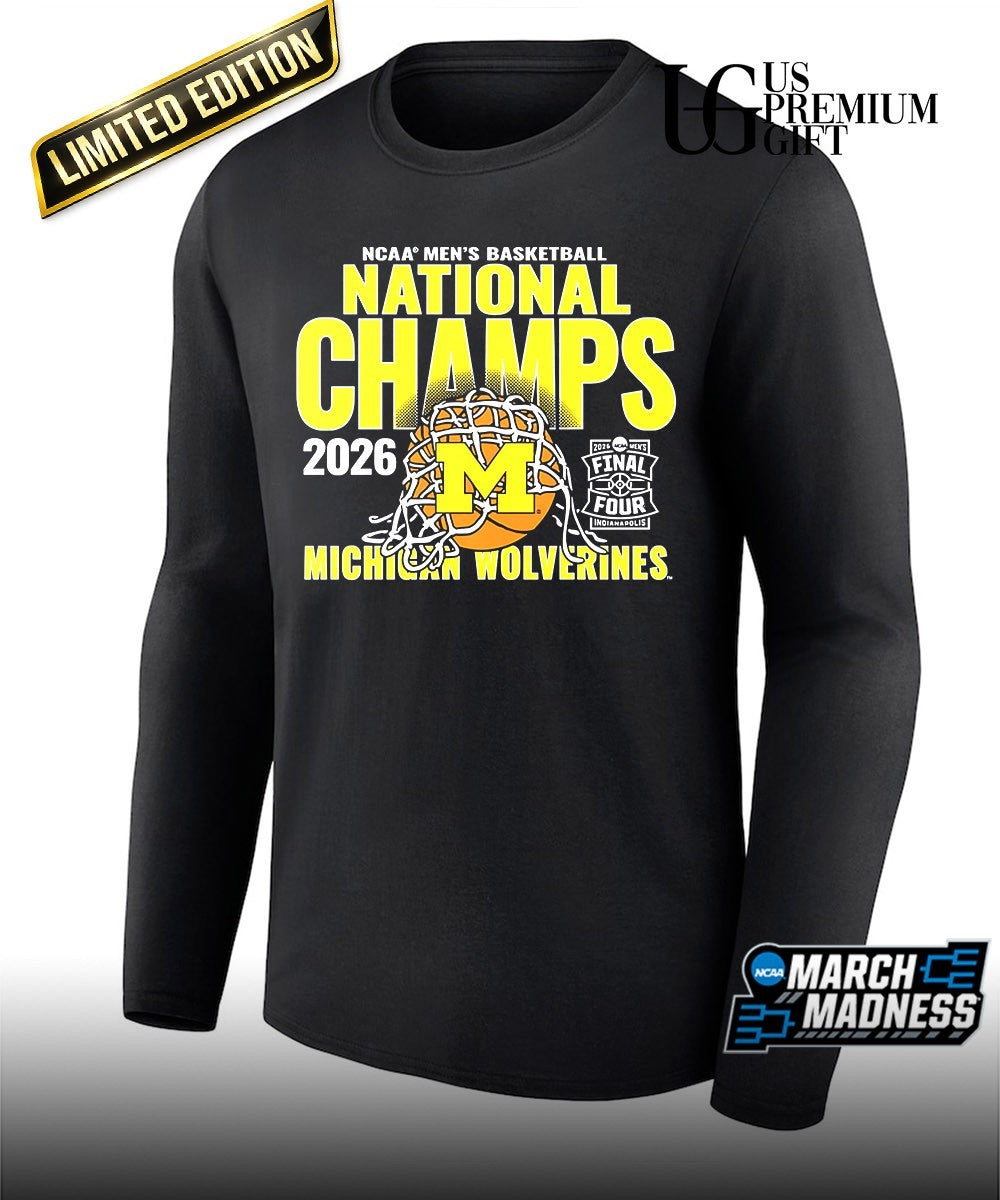 Michigan Wolverines 2026 NCAA Men’s Basketball National Champions cut net T-shirt