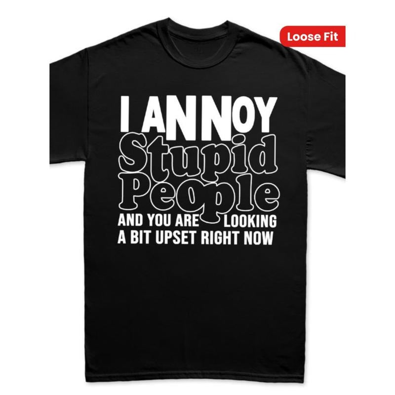 plus size mens cotton t shirt casual crew neck   stretch knit fabric loose fit with sarcastic i   stupid people graphic...