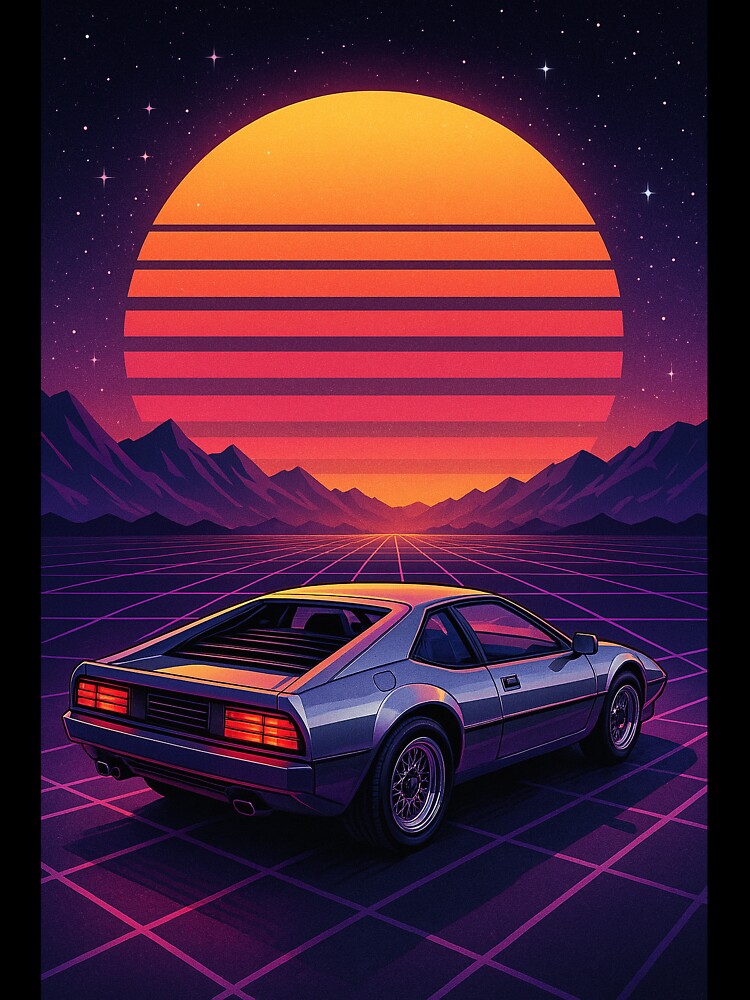 Retro Future Drive – Vaporwave Sunset Car Art by A Wayward Birds Production