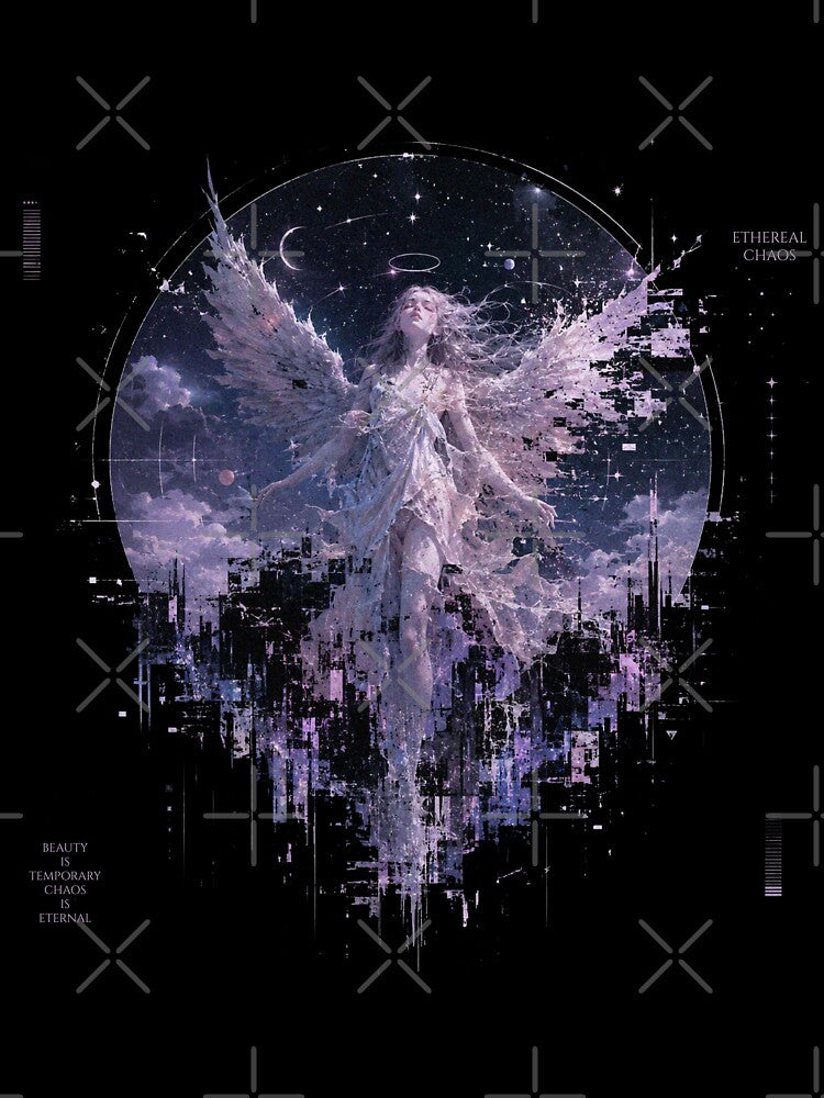 Ethereal Chaos — Glitch Angel Dark Fantasy Art Print | Gothic Celestial, Dark Academia by ArtofDari