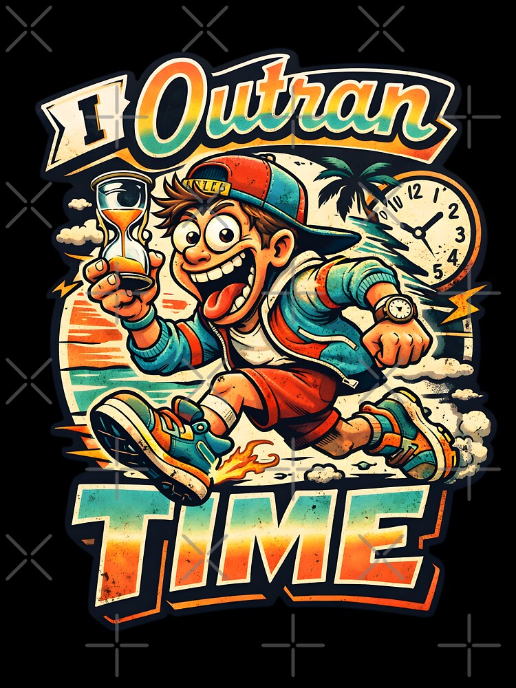 I Outran Time Funny Retro Pop Aesthetic - Motivational Time Management Satire Art - Vintage 90s Nostalgia Graphic - Summer Beach Sunset Glitch Core Design for Dark Humor & Tech Enthusiasts by Vivaan Studio