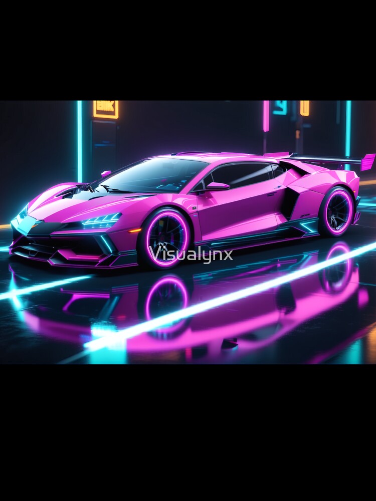 Neon Retro Car – Outrun Synthwave 80s Vaporwave Art by Visualynx