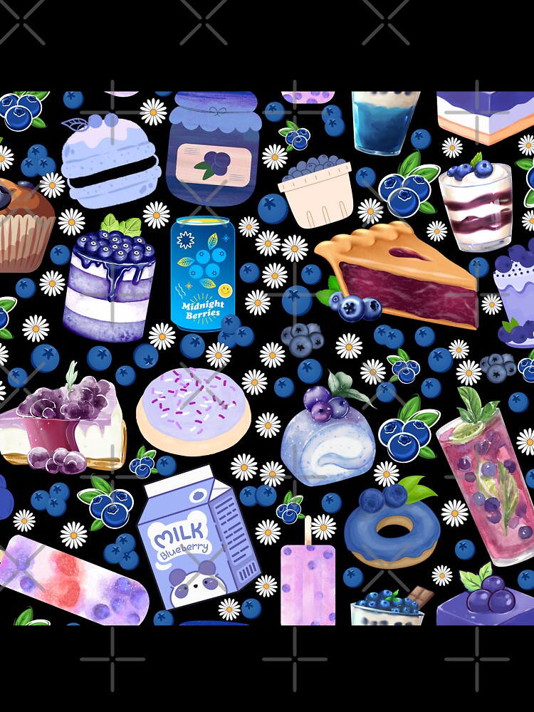 Blueberry Desserts & Drinks Pattern – Cute Kawaii Fruit Sweets Illustration by StudioSamanthaa