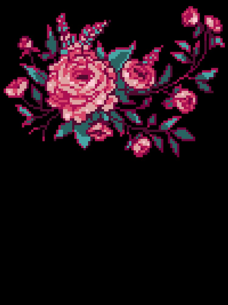 Pixel Floral Arrangement in Maroon by theCatghost