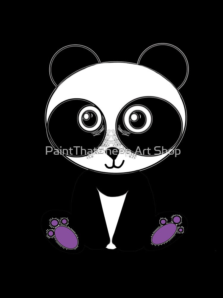 Unique Freckled Panda Design with Purple Toe Beans – Cute Black and White Print by PaintThatSheep Art Shop