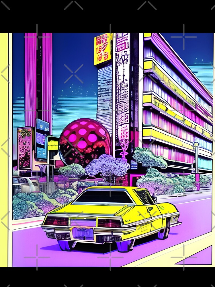Yellow car in the city retro style by imagenia