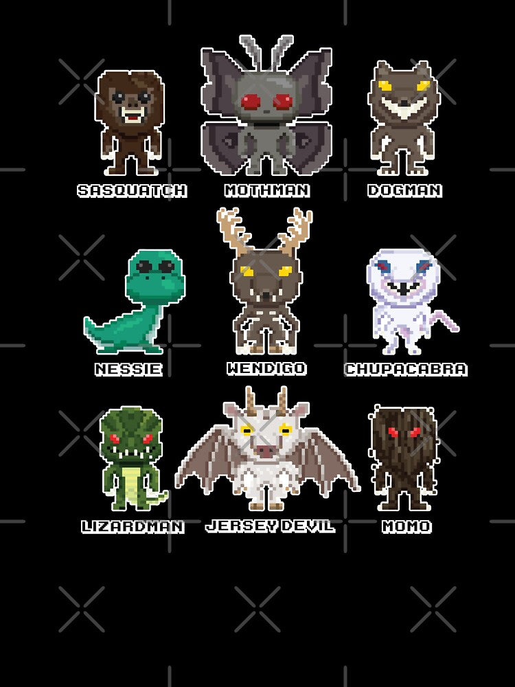 8-Bit Cryptid Monsters - Cute Sasquatch, Mothman, Dogman, Nessie, Wendigo, Chupacabra, Lizardman, Jersey Devil, Momo by NatIntrovertSoc