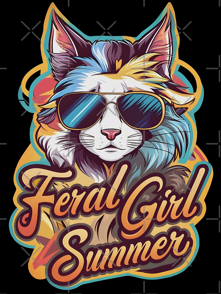 Feral Girl Summer T-Shirt - Cool Cat with Sunglasses Graphic Tee by legendaryskins