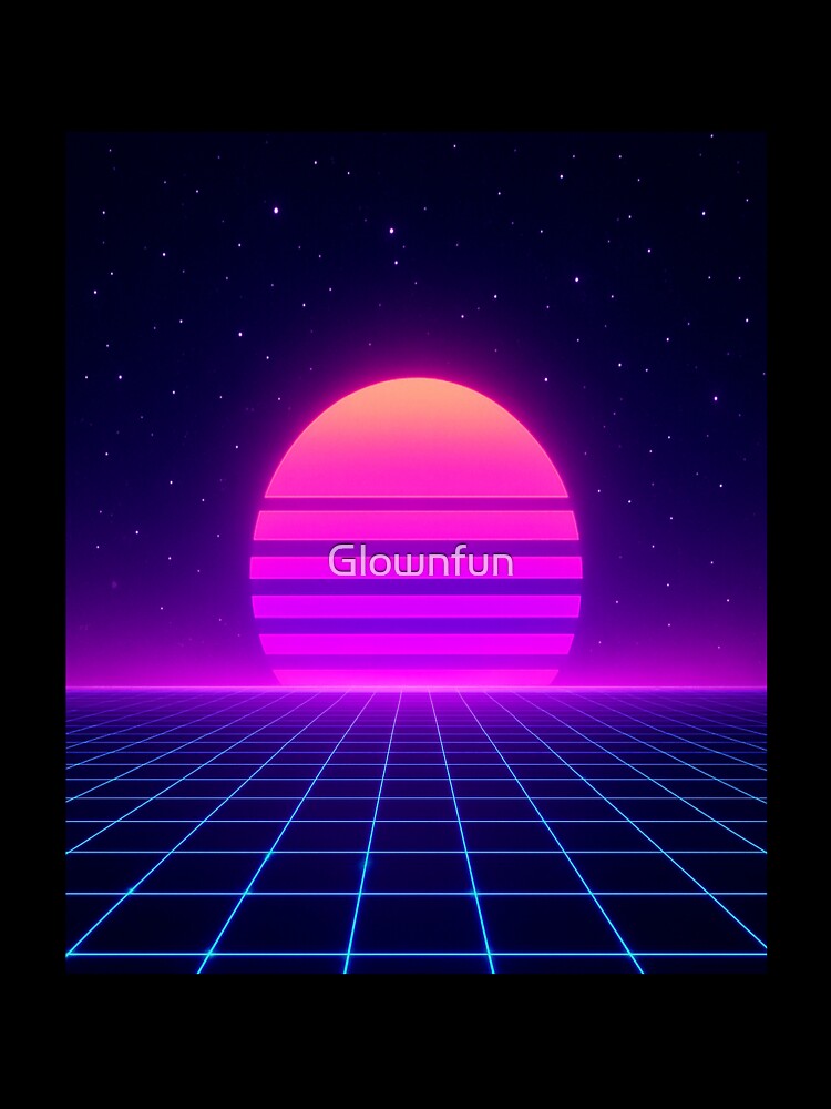 Neon Synthwave Horizon – Retro 80s Vaporwave Sunset Grid Landscape by Glownfun