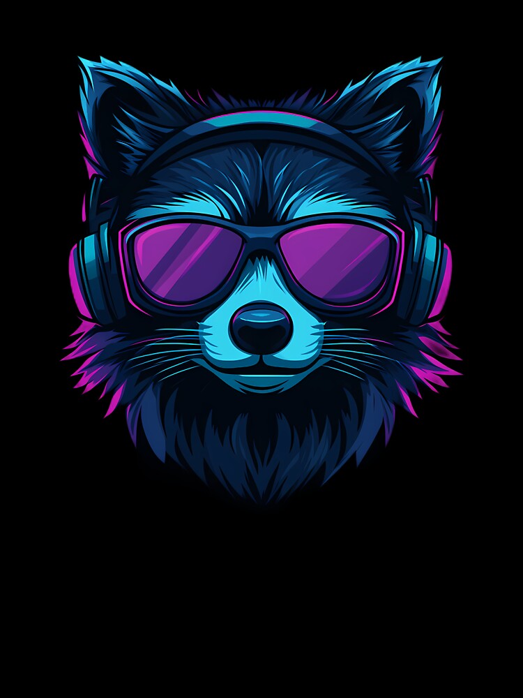 Neon Raccoon DJ – Purple Shades & Cyber Headphones by Beachy Beasts