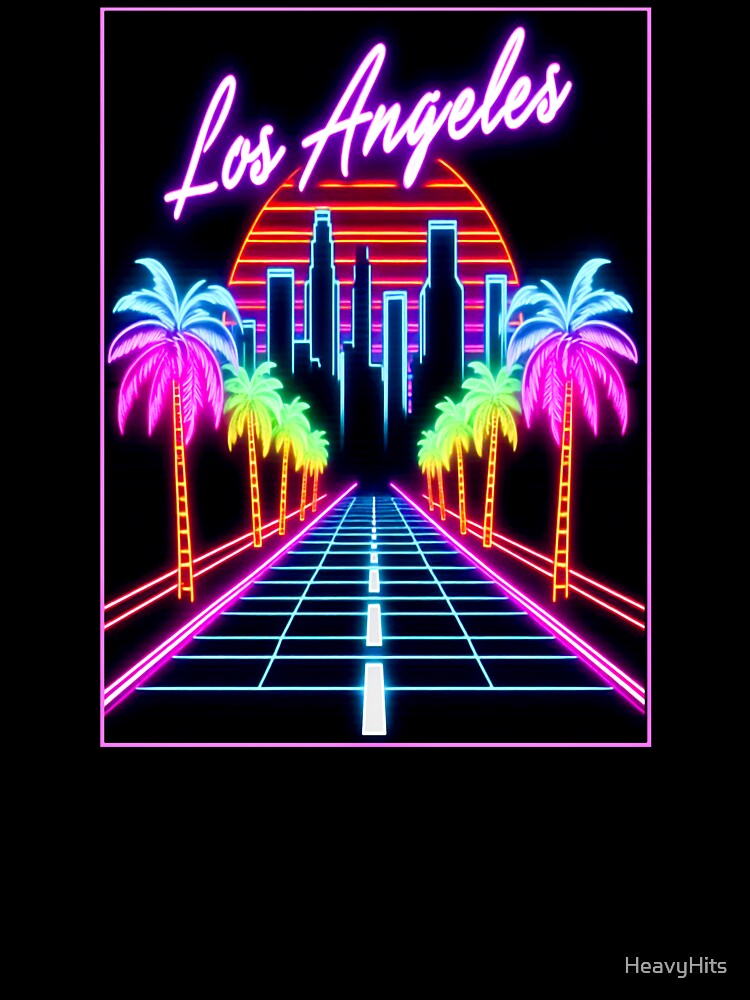 Los Angeles Neon Noir Cityscape, Palm Trees and Freeway by HeavyHits