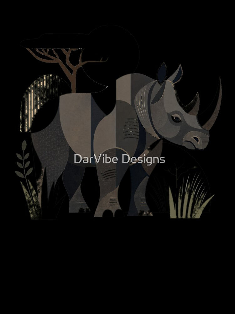 Geometric Rhino Black in African Savannah by DarVibe Designs