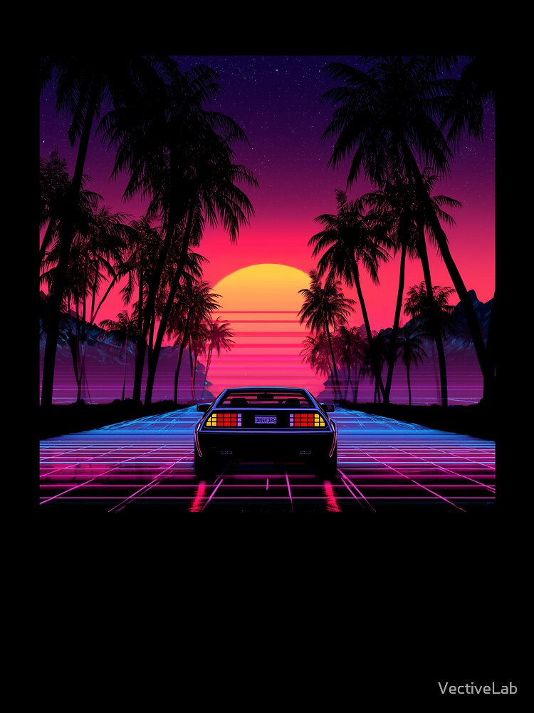 Retrowave Sunset Drive, 80s Synthwave Aesthetic by VectiveLab