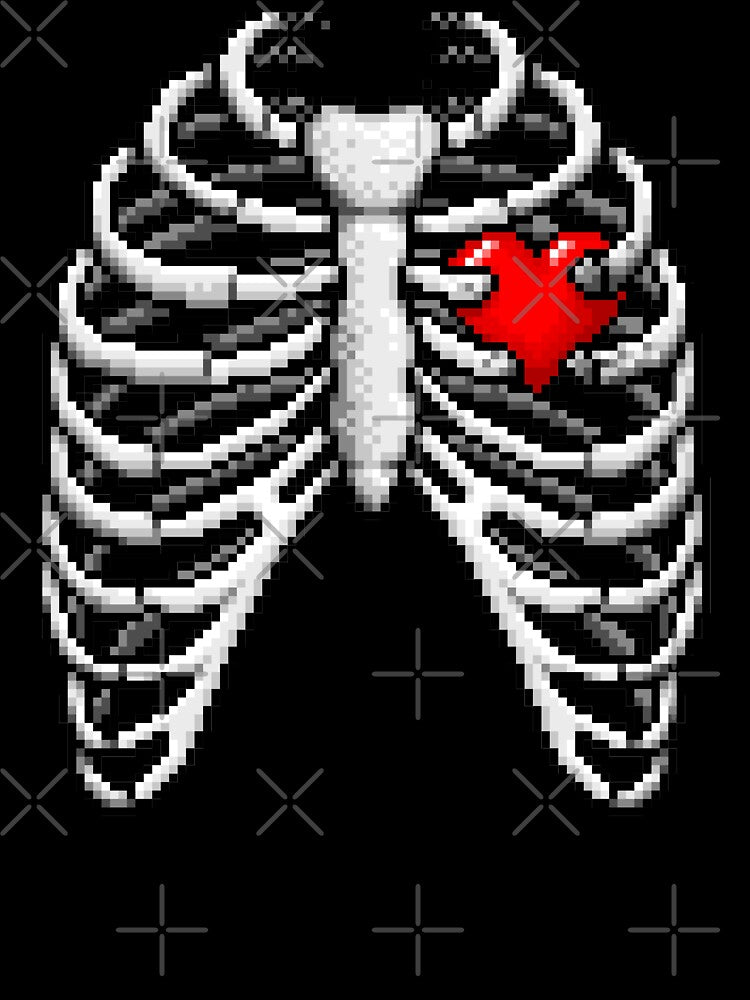Retro Heart pixel skeleton by GEEKsomniac