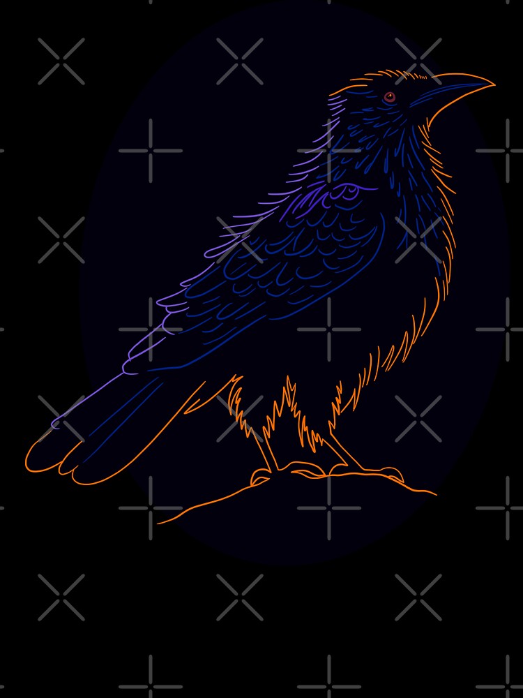 Crow design in blue, purple and orange lines by DaveDanchuk
