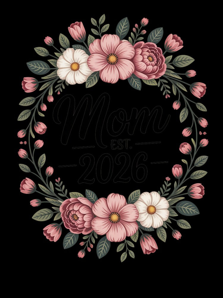 Mom Est. 2026 Floral Wreath Shirt – New Mom Announcement Vintage Botanical Mother’s Day Gift by What a cute-Tee