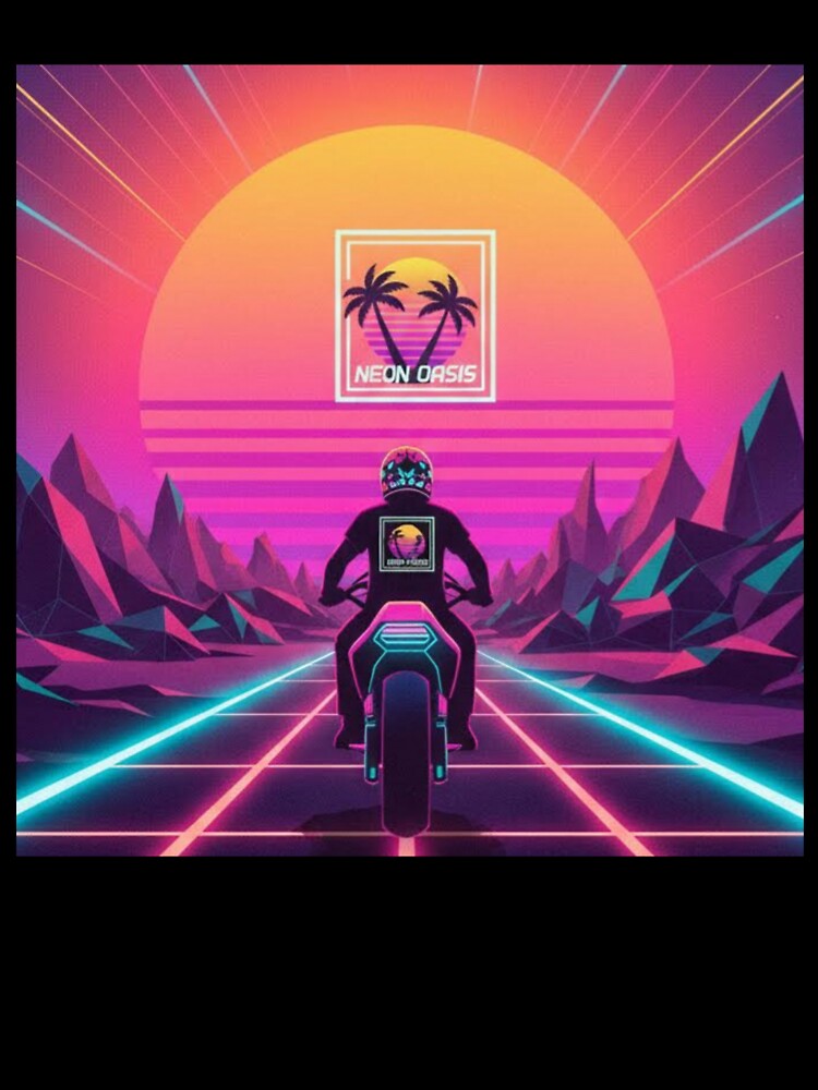 Neon Oasis Rider – Retro Futuristic Vaporwave Art by Dogandesighn