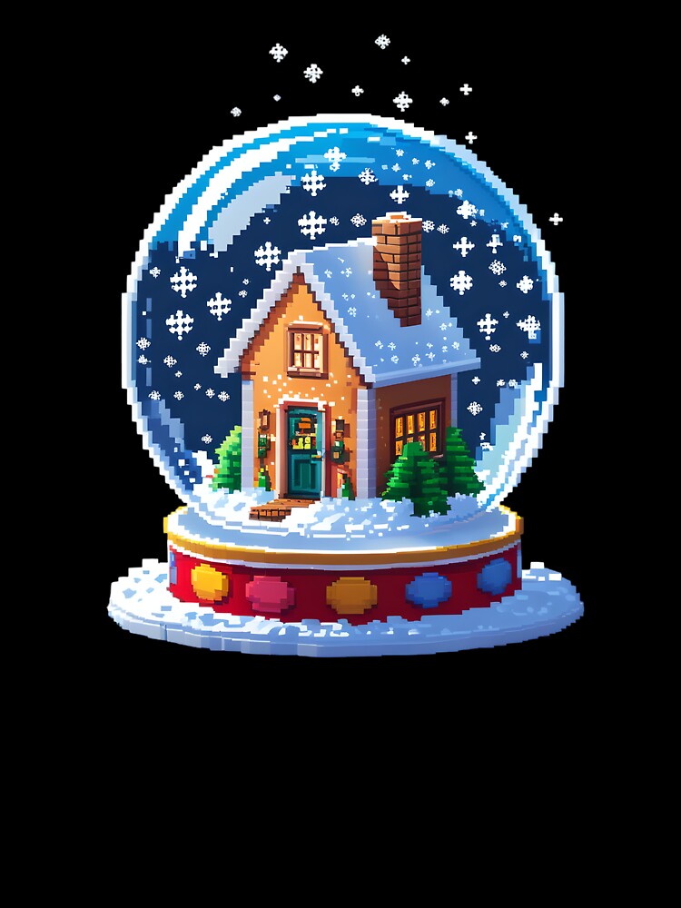 Cute Pixel Snow Globe with Mini House and Falling Snow by BankMano