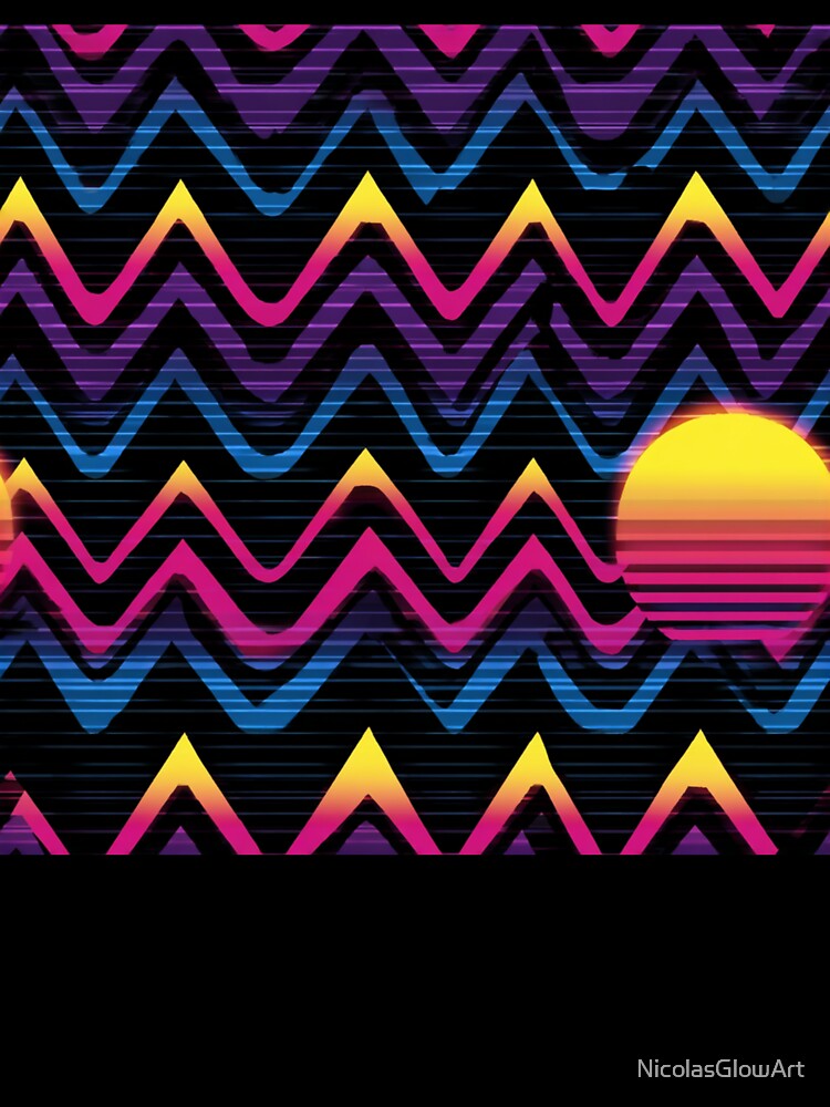 Synthwave Neon Zigzag Sunset 80s Aesthetic Pattern by NicolasGlowArt