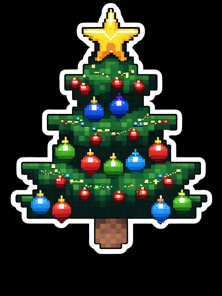 Cute Pixel Christmas Tree Sticker with Colorful Ornaments by BankMano