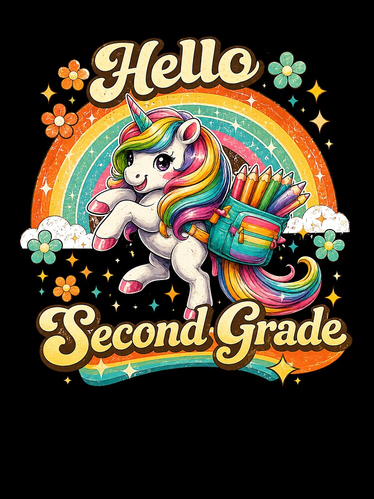 Hello 2nd Grade Back to School Unicorn Teacher Kids Girls by QuiteOrbit