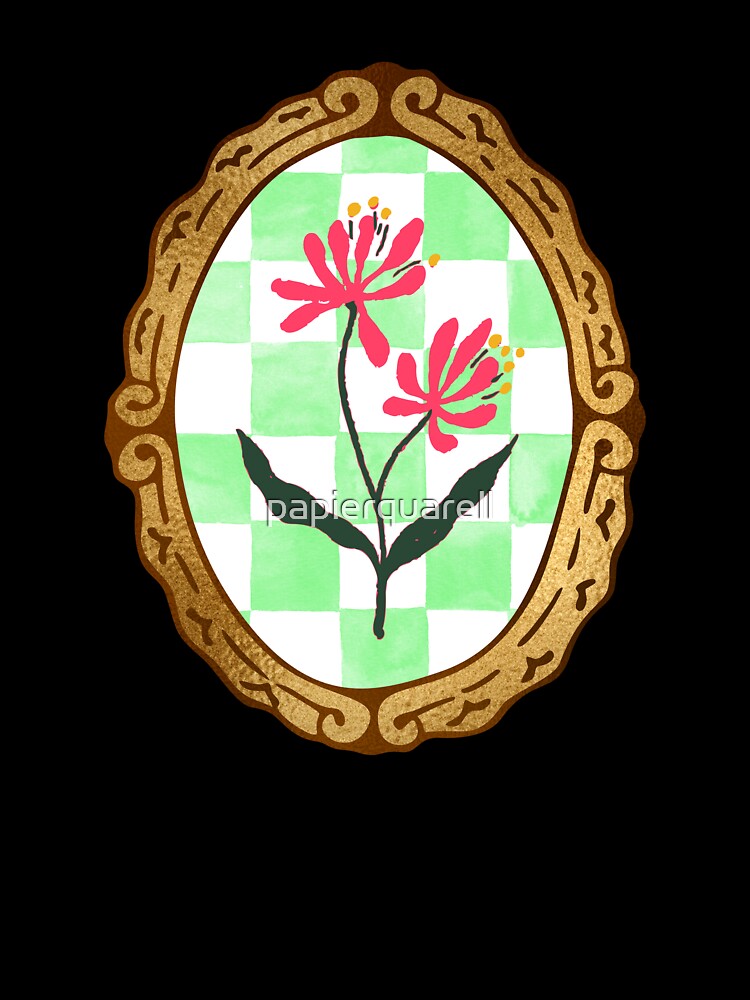 Golden Vintage Frame with Flower on Mint Checkerboard by papierquarell
