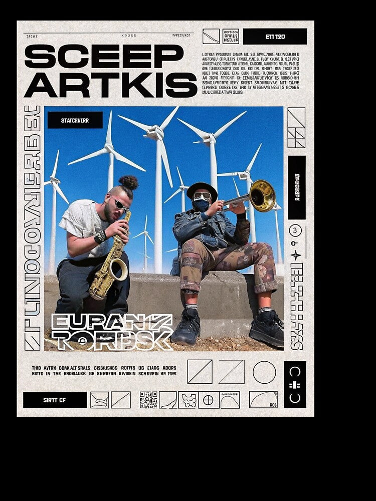 Solarpunk: Musicians Playing with Wind Farm Backdrop by Raw-Ink