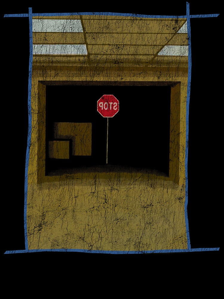 Backrooms Door Stop Sign Distressed by Power Up Prints