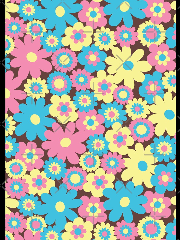 80s pastel retro flowers, pastel pink, pastel blue, pastel yellow, 60s retro pattern, groovy florals by blomastudios