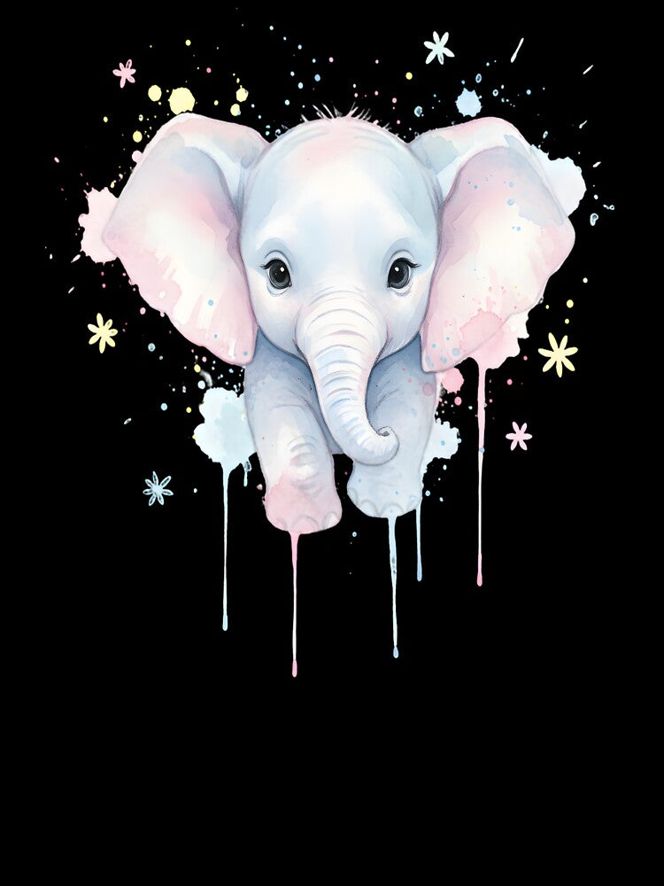 Cute Baby Elephant Watercolor Pastel Splash Adorable Animal Art by Jt41