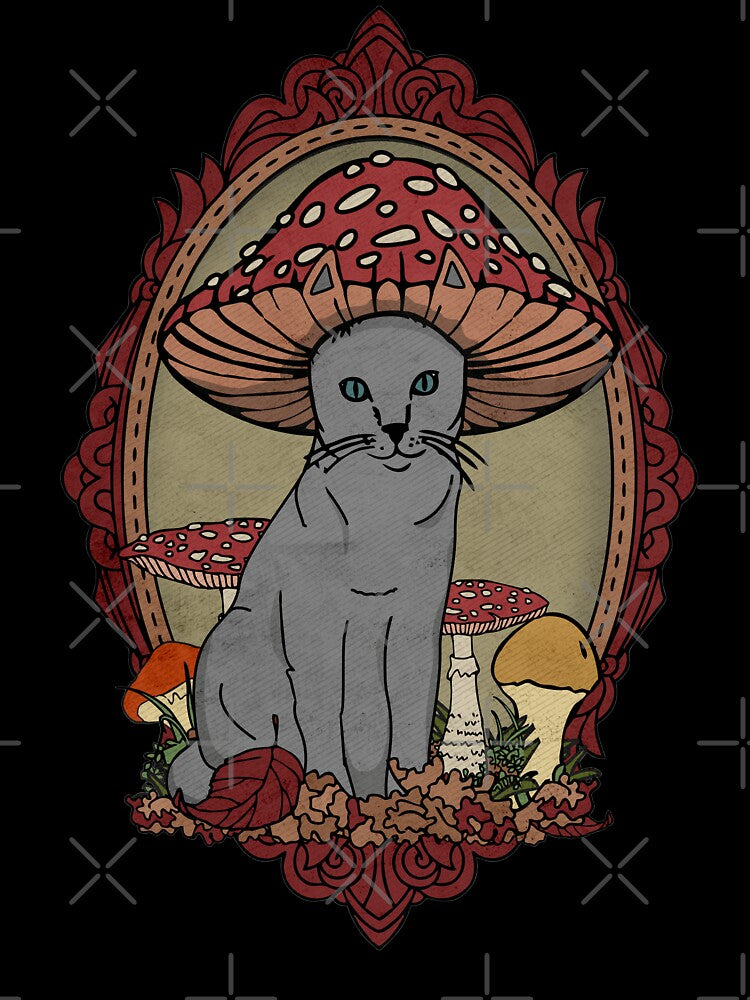 Cottagecore Aesthetic Cat Mushroom Cat Fly Agaric Kawaii Lover Cute Art by alenaz