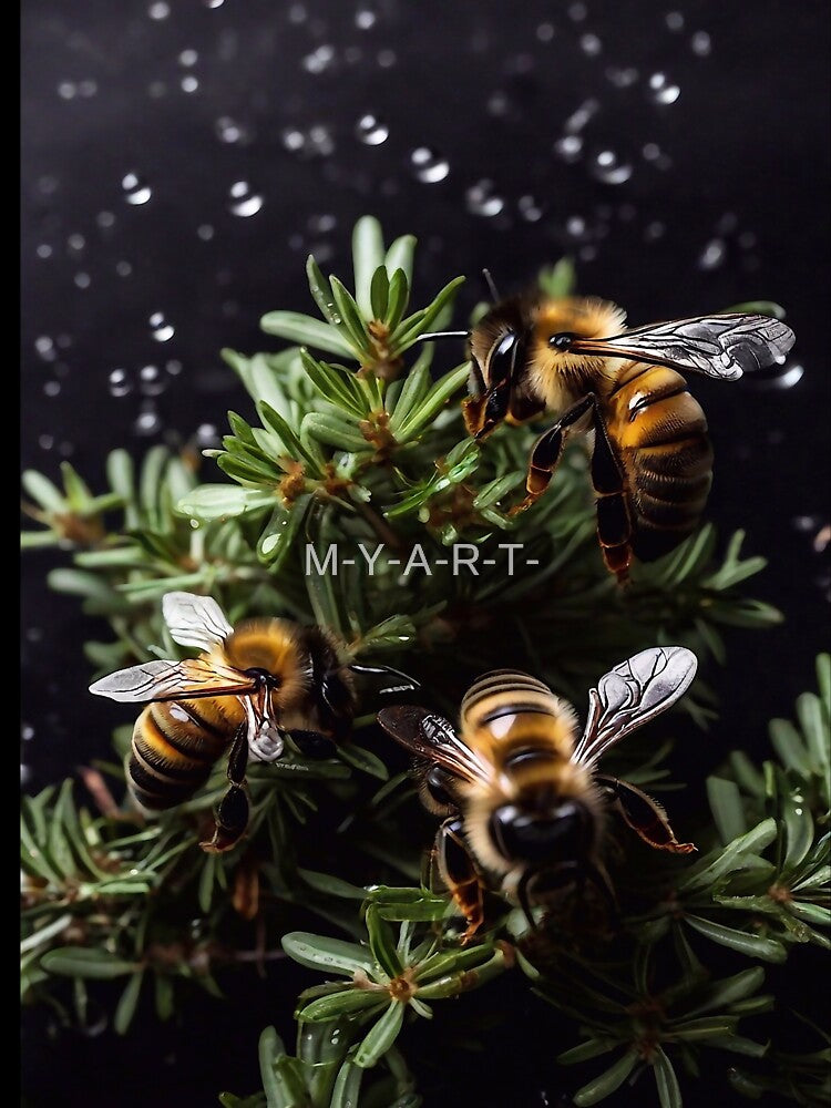 Thyme leaves and a few bees by M-Y-A-R-T-