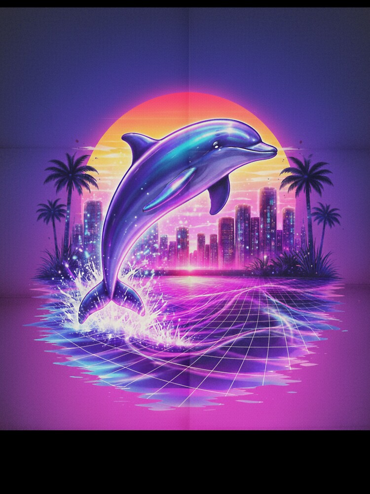 Retro Synthwave Dolphin Neon City Aesthetic by Dariusz.K