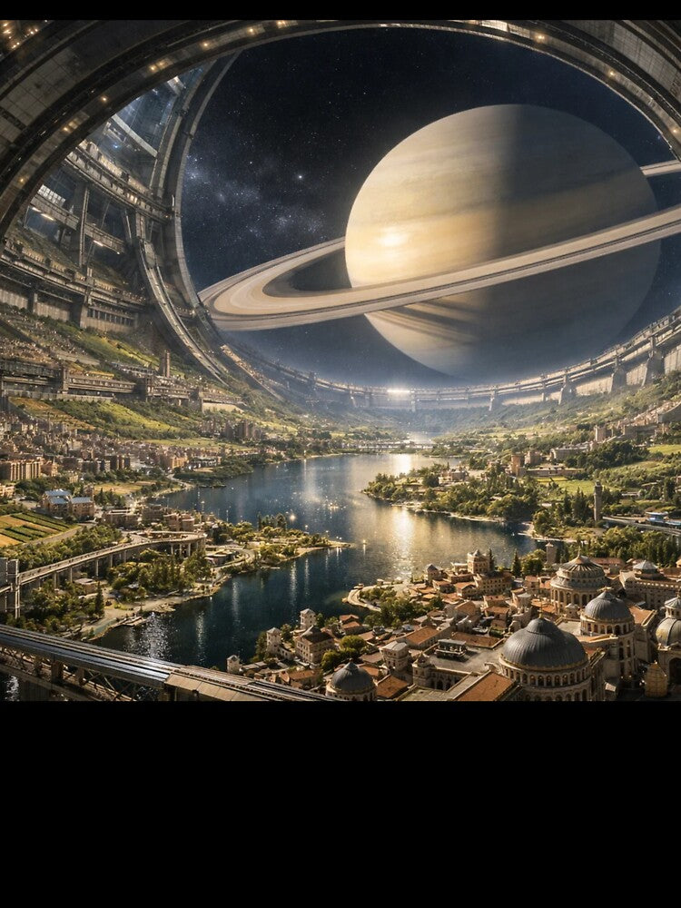 Futuristic Space Colony Overlooking Saturn Planet by NiceArtsPlace