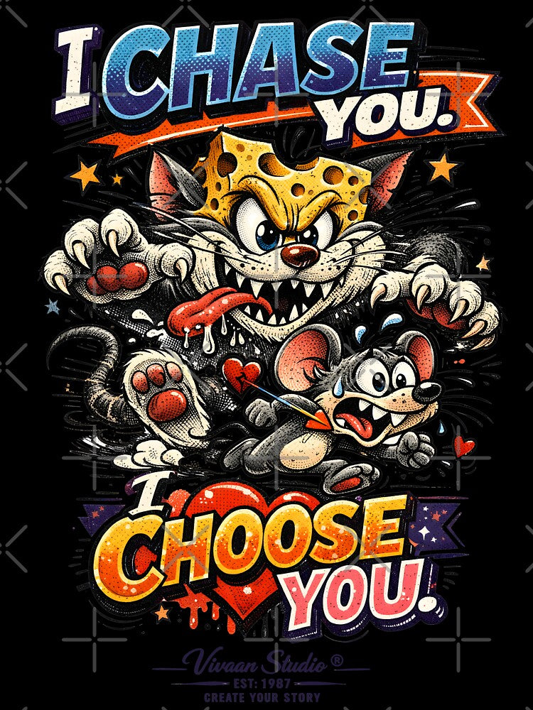 I Chase You I Choose You Retro Comic Rivalry - Chaotic Love Sarcastic Couple Streetwear Design by Vivaan Studio. by Vivaan Studio
