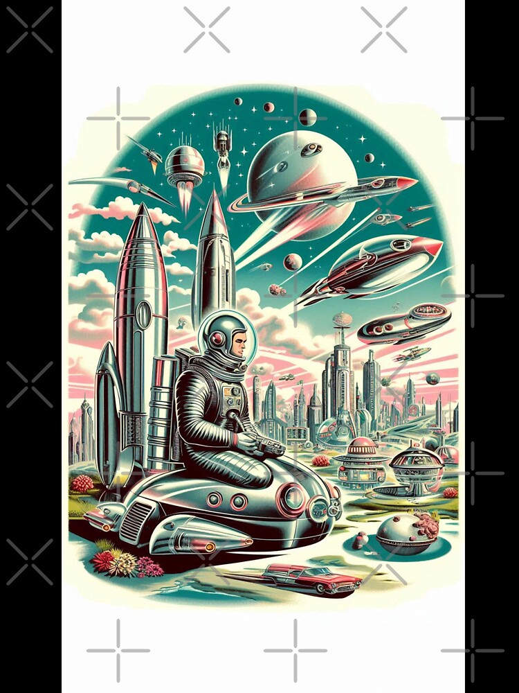 strations, chrome finished rockets, vintage sci fi artwork, by Dominika Farkašová