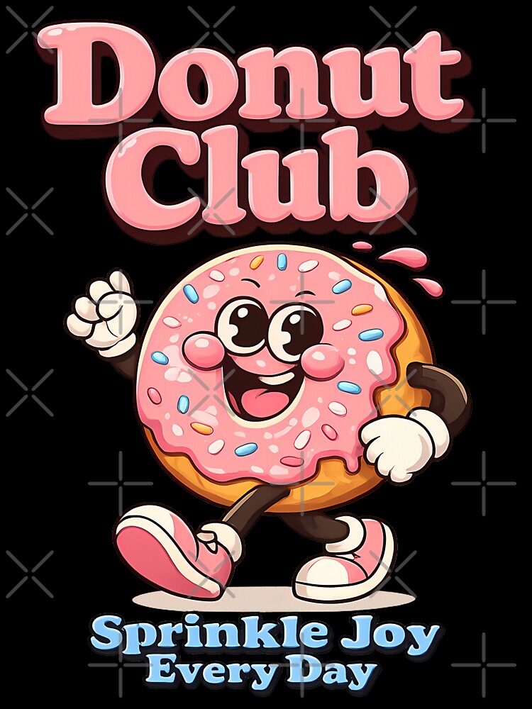 Donut Club Retro Cartoon Design | Cute Kawaii Dessert Streetwear T-Shirt by karim2556