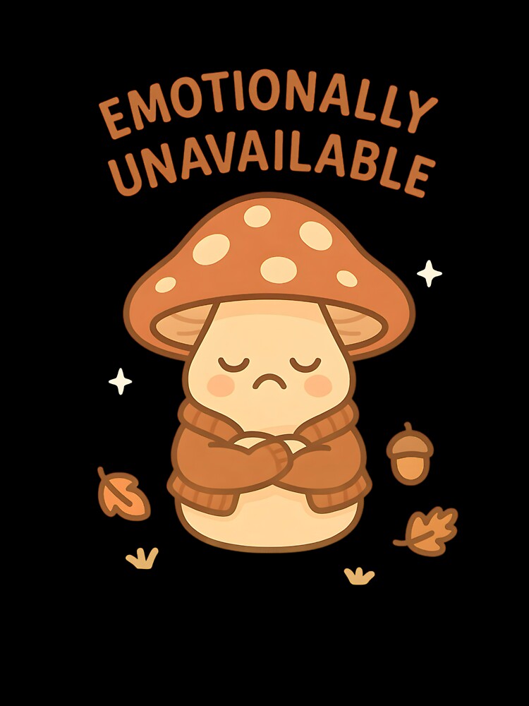Grumpy Mushroom “Emotionally Unavailable” Kawaii Art by ArtbotsGallery