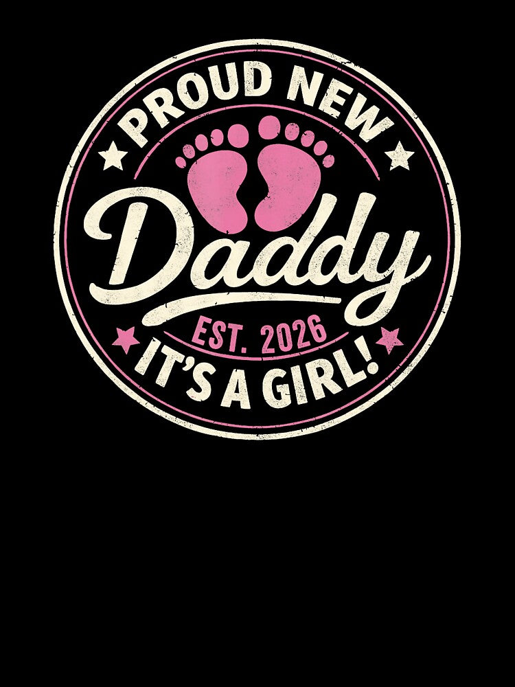 Proud New Daddy Est 2026 Retro Baby Girl Footprint by zamiokaline