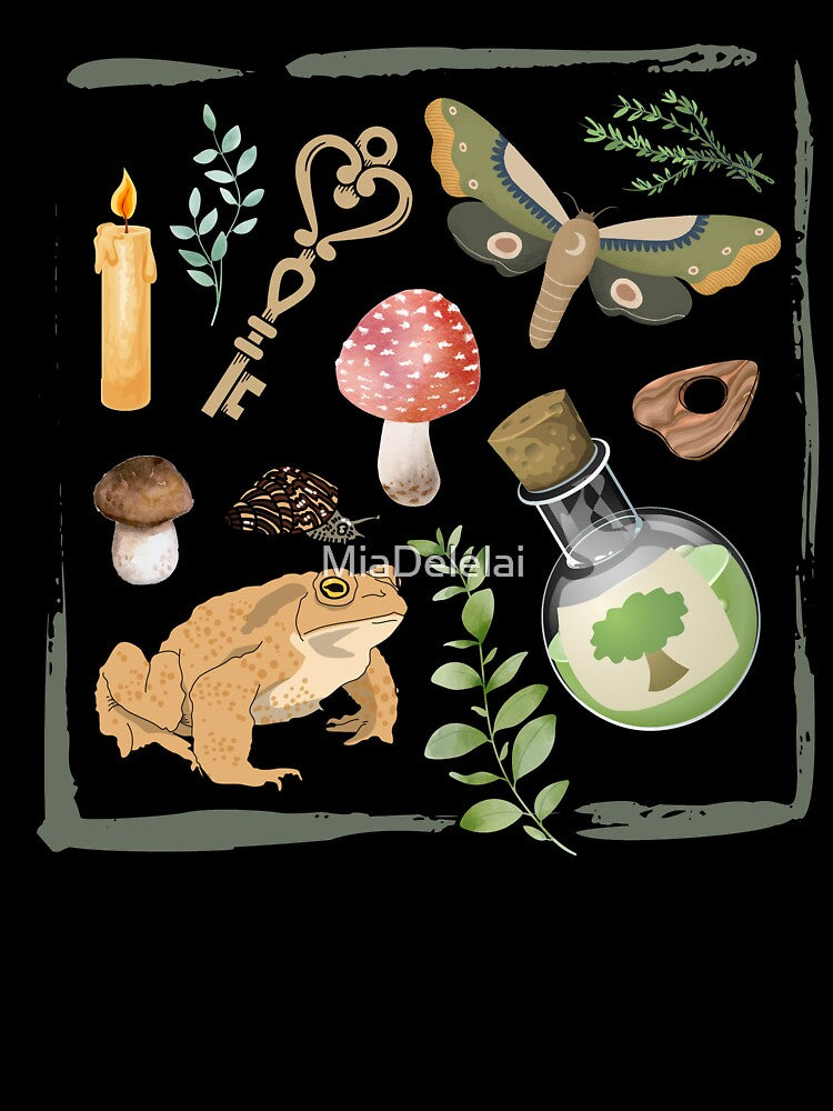 Cottagecore Aesthetic Mystical Mushroom, Frogs, & Forest Design by MiaDelelai
