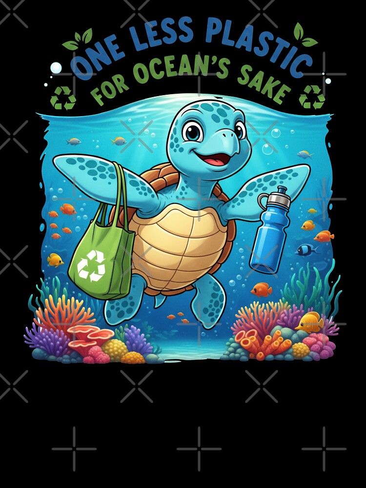 white One Less Plastic for Oceans Sake Environmental Turtle with Reusable Bag by zoughlal