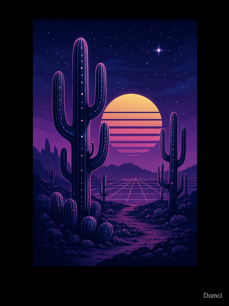 Synth-Cactus Colony – Vaporwave Sci-Fi Desert Art with Neon Flora by Domci